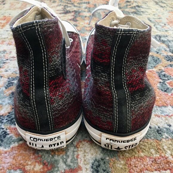 CONVERSE Red Black Gray SW Blanket Weave High Hi Top Shoes Men's 12 Women's 14 T - Picture 6 of 9